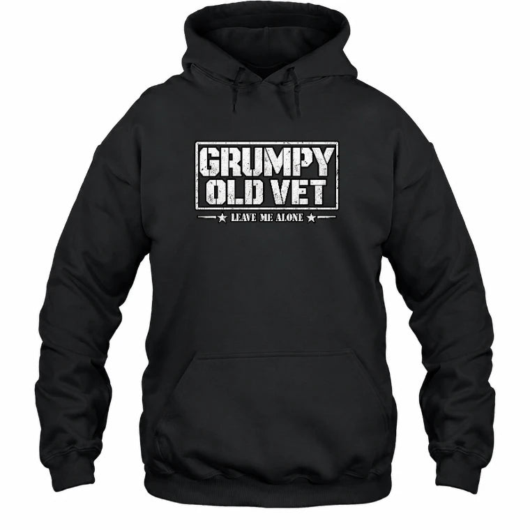 Grumpy Old Vet Leave Me Alone Shirt – Funny Gift for Veteran Dad, Grandpa & Retired Military, T-Shirt, Long Sleeve, Sweatshirt & Hoodie - Hoodie - Black - Front