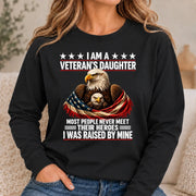 Veteran’s Daughter Shirt – I Was Raised by My Hero, Personalized Gift for Military Daughter, T-Shirt, Long Sleeve, Sweatshirt & Hoodie - Long Sleeve - Black - Front