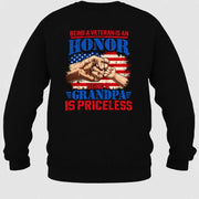 Veteran Grandpa Shirt – Being a Veteran Is an Honor, Being a Grandpa Is Priceless, Gift for Grandpa, T-Shirt, Long Sleeve, Sweatshirt & Hoodie - Sweatshirt - Black - Back