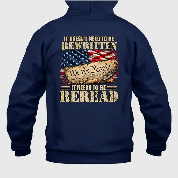 It Doesn't Need To Be Rewritten  – Gift for Veterans, Military Dad, Grandpa & Husband – Unisex T-Shirt, Long Sleeve, Sweatshirt & Hoodie - Hoodie - Navy - Back