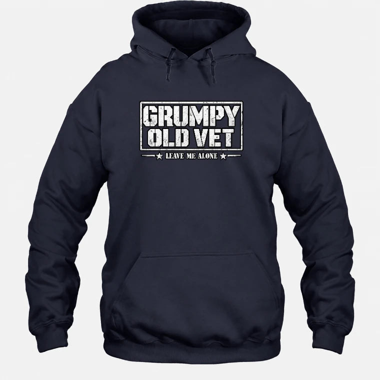 Grumpy Old Vet Leave Me Alone Shirt – Funny Gift for Veteran Dad, Grandpa & Retired Military, T-Shirt, Long Sleeve, Sweatshirt & Hoodie - Hoodie - Navy - Front