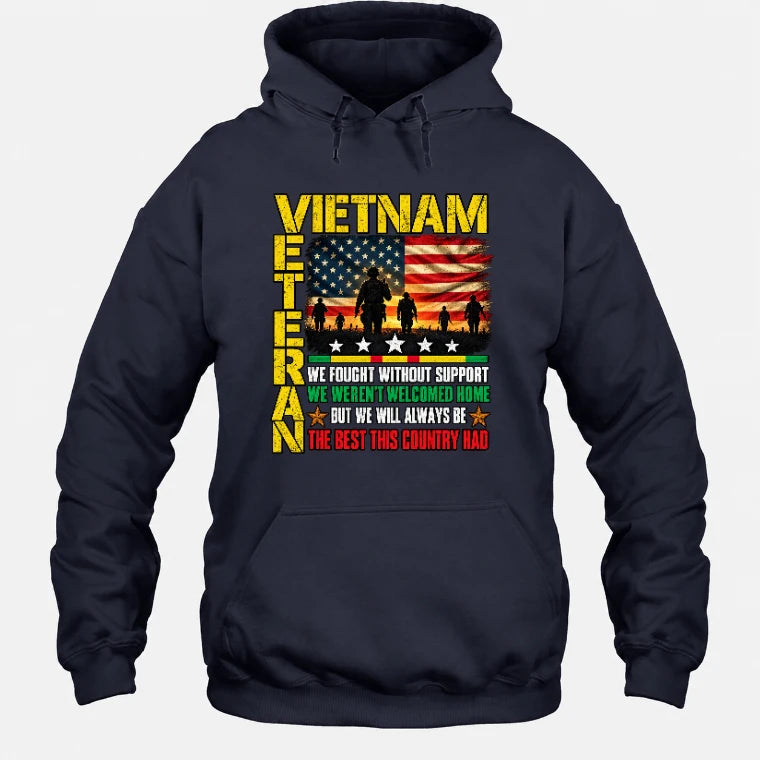 Vietnam Veteran Shirt – We Fought Without Support, Gift for Veteran Dad, Grandpa & Retired Military, T-Shirt, Long Sleeve, Sweatshirt & Hoodie - Hoodie - Navy - Front