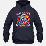 Home of the Free Because of the Brave Veteran Shirt – Gift for Military Dad, Grandpa & U.S. Veteran, T-Shirt, Long Sleeve, Sweatshirt & Hoodie - Hoodie - Navy - Front