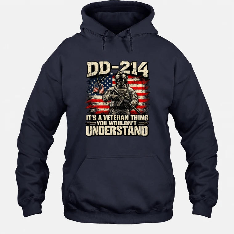 DD-214 Veteran Shirt – It’s a Veteran Thing You Wouldn’t Understand, Gift for U.S. Veteran, Military Dad & Grandpa, T-Shirt, Long Sleeve, Sweatshirt & Hoodie - Hoodie - Navy - Front