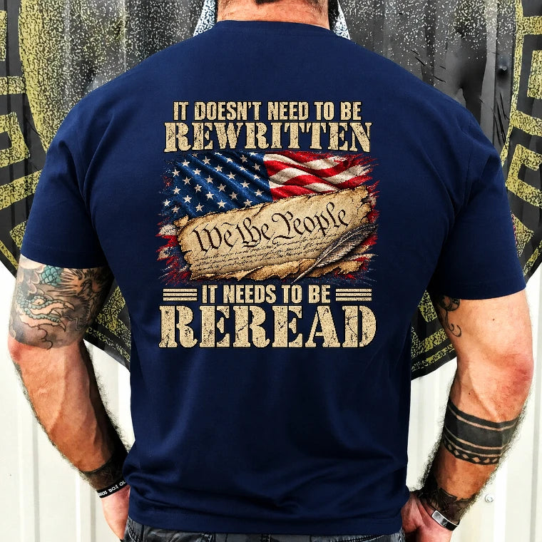 It Doesn't Need To Be Rewritten  – Gift for Veterans, Military Dad, Grandpa & Husband – Unisex T-Shirt, Long Sleeve, Sweatshirt & Hoodie - T-Shirt - Navy - Back