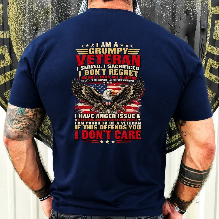 I Am A Grumpy Veteran Shirt –  Gift for  Veterans, Military Dad, Grandpa & Husband – Unisex T-Shirt, Long Sleeve, Sweatshirt & Hoodie - T-Shirt - Navy - Back