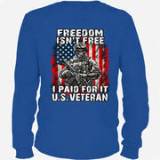 Freedom Isn't Free – I Paid For It U.S. Veteran T-Shirt, Long Sleeve, Sweatshirt & Hoodie - Long Sleeve - Royal - Back