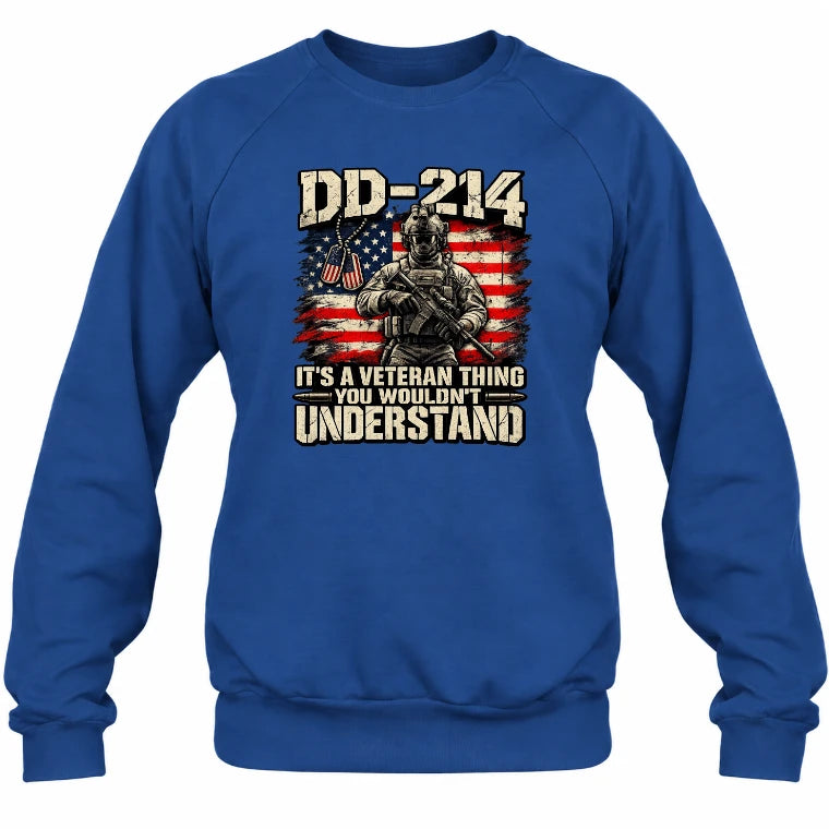 DD-214 Veteran Shirt – It’s a Veteran Thing You Wouldn’t Understand, Gift for U.S. Veteran, Military Dad & Grandpa, T-Shirt, Long Sleeve, Sweatshirt & Hoodie - Sweatshirt - Royal - Front