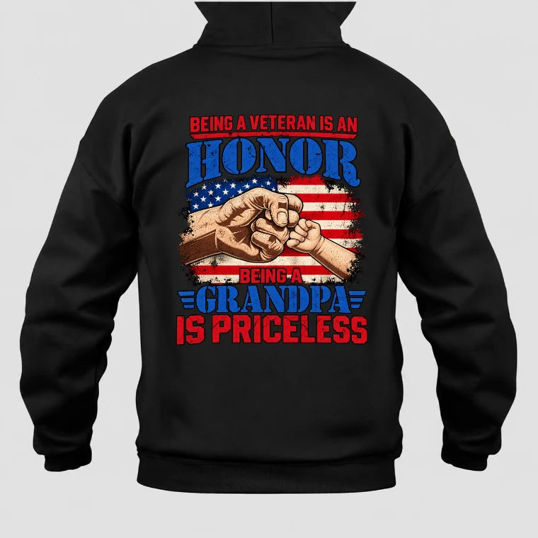 Veteran Grandpa Shirt – Being a Veteran Is an Honor, Being a Grandpa Is Priceless, Gift for Grandpa, T-Shirt, Long Sleeve, Sweatshirt & Hoodie - Hoodie - Black - Back