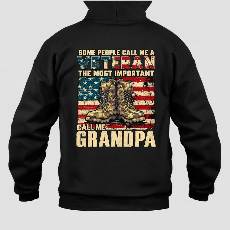 Veteran Grandpa Shirt – Some People Call Me A Veteran, Gift for Grandpa, T-Shirt, Long Sleeve, Sweatshirt & Hoodie - Hoodie - Black - Back