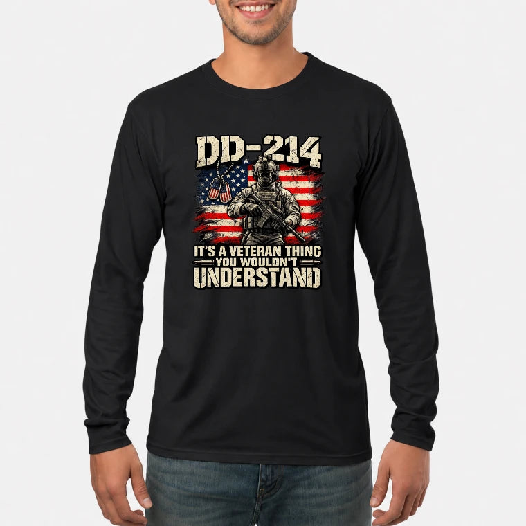 DD-214 Veteran Shirt – It’s a Veteran Thing You Wouldn’t Understand, Gift for U.S. Veteran, Military Dad & Grandpa, T-Shirt, Long Sleeve, Sweatshirt & Hoodie - Long Sleeve - Black - Front