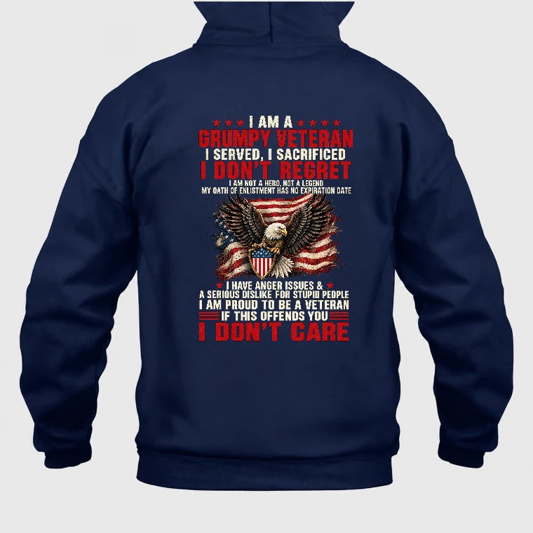 I Am A Grumpy Veteran Shirt – I Served I Sacrificed I Don’t Regret Patriotic Eagle American Flag Veteran T-Shirt, Long Sleeve, Sweatshirt & Hoodie - Hoodie - Navy - Back