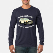 Drink Apple Juice ’Cause OJ Will Kill You – Funny Retro Bronco Shirt - Gift For Men, Husband, Friends - T-Shirt, Long Sleeve, Sweatshirt & Hoodie - Long Sleeve - Navy - Front