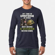 My Time in Uniform Is Over Veteran Shirt – Gift for Veteran Dad, Grandpa & Retired Military, T-Shirt, Long Sleeve, Sweatshirt & Hoodie - Long Sleeve - Navy - Front