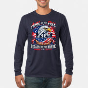 Home of the Free Because of the Brave Veteran Shirt – Gift for Military Dad, Grandpa & U.S. Veteran, T-Shirt, Long Sleeve, Sweatshirt & Hoodie - Long Sleeve - Navy - Front