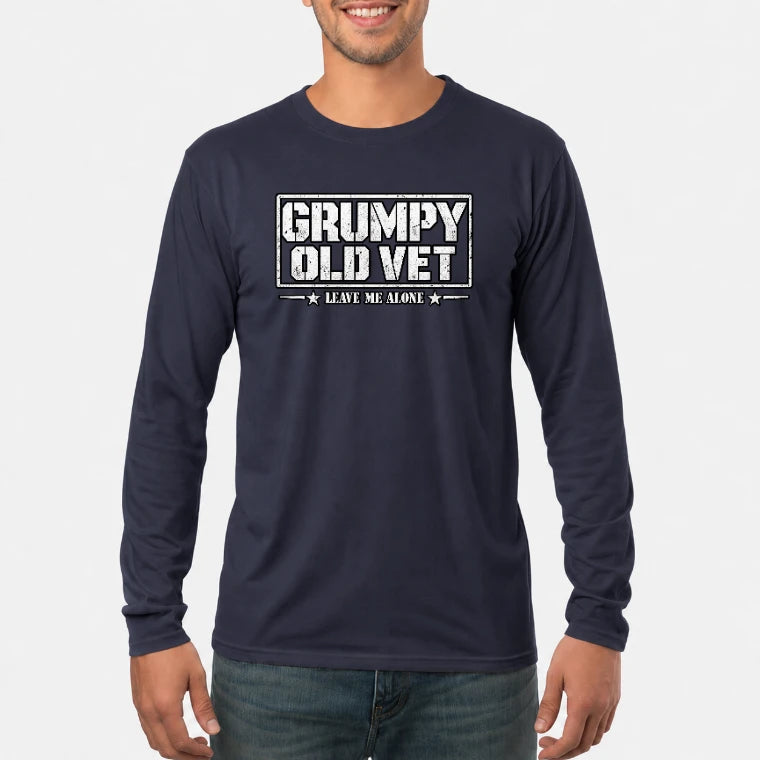 Grumpy Old Vet Leave Me Alone Shirt – Funny Gift for Veteran Dad, Grandpa & Retired Military, T-Shirt, Long Sleeve, Sweatshirt & Hoodie - Long Sleeve - Navy - Front