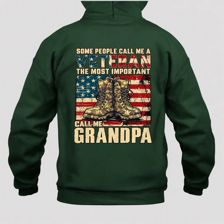 Veteran Grandpa Shirt – Some People Call Me A Veteran, Gift for Grandpa, T-Shirt, Long Sleeve, Sweatshirt & Hoodie - Hoodie - Forest Green - Back
