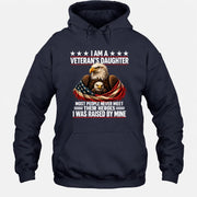 Veteran’s Daughter Shirt – I Was Raised by My Hero, Personalized Gift for Military Daughter, T-Shirt, Long Sleeve, Sweatshirt & Hoodie - Hoodie - Navy - Front