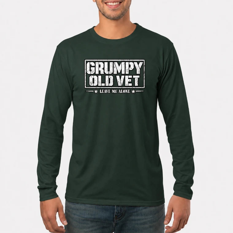 Grumpy Old Vet Leave Me Alone Shirt – Funny Gift for Veteran Dad, Grandpa & Retired Military, T-Shirt, Long Sleeve, Sweatshirt & Hoodie - Long Sleeve - Forest Green - Front