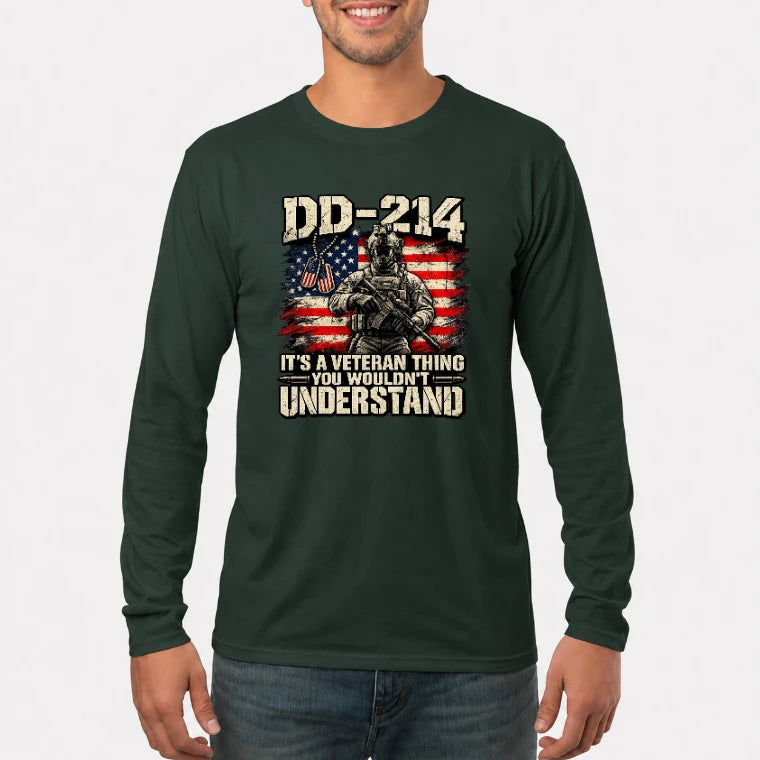 DD-214 Veteran Shirt – It’s a Veteran Thing You Wouldn’t Understand, Gift for U.S. Veteran, Military Dad & Grandpa, T-Shirt, Long Sleeve, Sweatshirt & Hoodie - Long Sleeve - Forest Green - Front