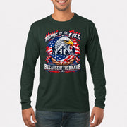 Home of the Free Because of the Brave Veteran Shirt – Gift for Military Dad, Grandpa & U.S. Veteran, T-Shirt, Long Sleeve, Sweatshirt & Hoodie - Long Sleeve - Forest Green - Front