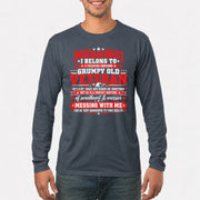 I Belong to a Freaking Awesome Grumpy Old Veteran Shirt – Gift for Veteran Wife, Military Spouse, T-Shirt, Long Sleeve, Sweatshirt & Hoodie - Long Sleeve - Dark Heather - Front