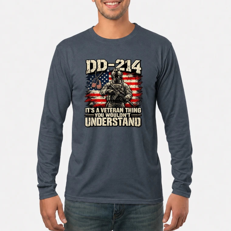 DD-214 Veteran Shirt – It’s a Veteran Thing You Wouldn’t Understand, Gift for U.S. Veteran, Military Dad & Grandpa, T-Shirt, Long Sleeve, Sweatshirt & Hoodie - Long Sleeve - Dark Heather - Front