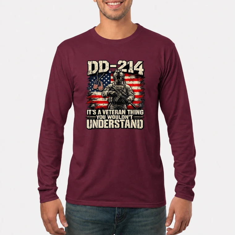 DD-214 Veteran Shirt – It’s a Veteran Thing You Wouldn’t Understand, Gift for U.S. Veteran, Military Dad & Grandpa, T-Shirt, Long Sleeve, Sweatshirt & Hoodie - Long Sleeve - Maroon - Front
