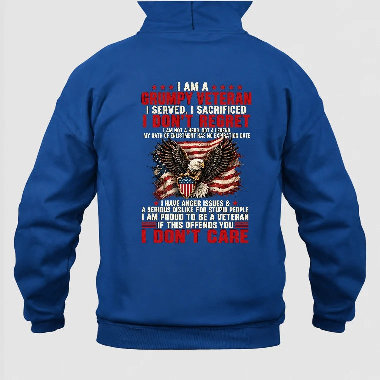 I Am A Grumpy Veteran Shirt – I Served I Sacrificed I Don’t Regret Patriotic Eagle American Flag Veteran T-Shirt, Long Sleeve, Sweatshirt & Hoodie - Hoodie - Royal - Back