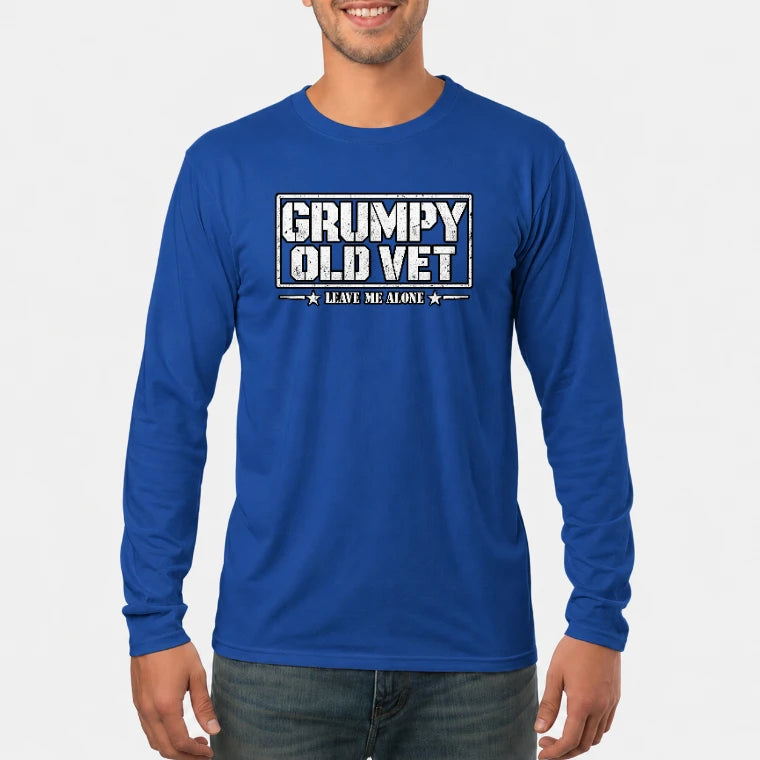 Grumpy Old Vet Leave Me Alone Shirt – Funny Gift for Veteran Dad, Grandpa & Retired Military, T-Shirt, Long Sleeve, Sweatshirt & Hoodie - Long Sleeve - Royal - Front
