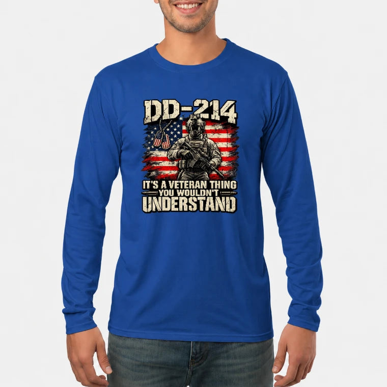 DD-214 Veteran Shirt – It’s a Veteran Thing You Wouldn’t Understand, Gift for U.S. Veteran, Military Dad & Grandpa, T-Shirt, Long Sleeve, Sweatshirt & Hoodie - Long Sleeve - Royal - Front