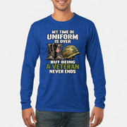 My Time in Uniform Is Over Veteran Shirt – Gift for Veteran Dad, Grandpa & Retired Military, T-Shirt, Long Sleeve, Sweatshirt & Hoodie - Long Sleeve - Royal - Front