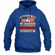 Veteran Wife Shirt – My Husband Risked His Life to Save Strangers, Gift for Veteran Wife & Military Spouse, T-Shirt, Long Sleeve, Sweatshirt & Hoodie - Hoodie - Royal - Front