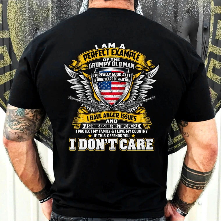 Grumpy Old Man Shirt – I Don’t Care, Funny Gift for Veteran Dad & Grandpa, T-Shirt, Long Sleeve, Sweatshirt & Hoodie - T-Shirt - Black - Back
