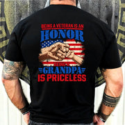 Veteran Grandpa Shirt – Being a Veteran Is an Honor, Being a Grandpa Is Priceless, Gift for Grandpa, T-Shirt, Long Sleeve, Sweatshirt & Hoodie - T-Shirt - Black - Back