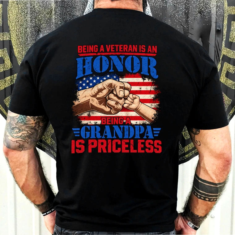 Veteran Grandpa Shirt – Being a Veteran Is an Honor, Being a Grandpa Is Priceless, Gift for Grandpa, T-Shirt, Long Sleeve, Sweatshirt & Hoodie - T-Shirt - Black - Back