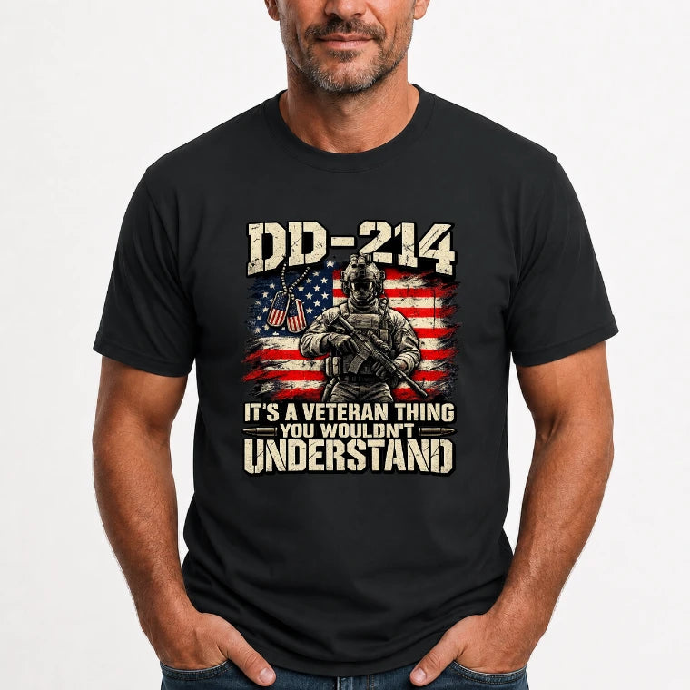 DD-214 Veteran Shirt – It’s a Veteran Thing You Wouldn’t Understand, Gift for U.S. Veteran, Military Dad & Grandpa, T-Shirt, Long Sleeve, Sweatshirt & Hoodie - T-Shirt - Black - Front