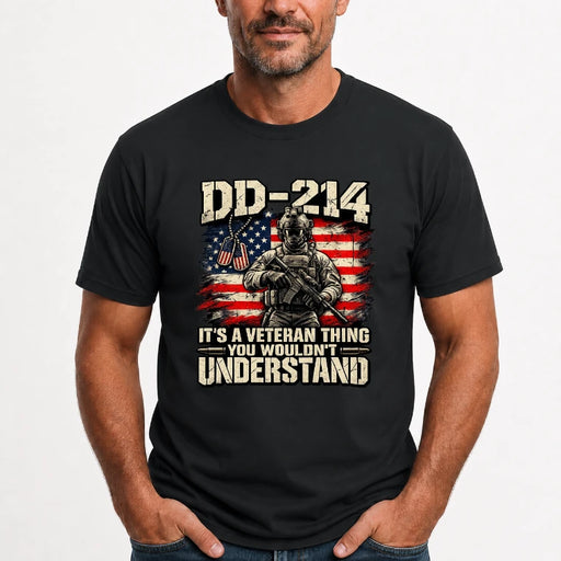 DD-214 Veteran Shirt – It’s a Veteran Thing You Wouldn’t Understand, Gift for U.S. Veteran, Military Dad & Grandpa, T-Shirt, Long Sleeve, Sweatshirt & Hoodie - T-Shirt - Black - Front