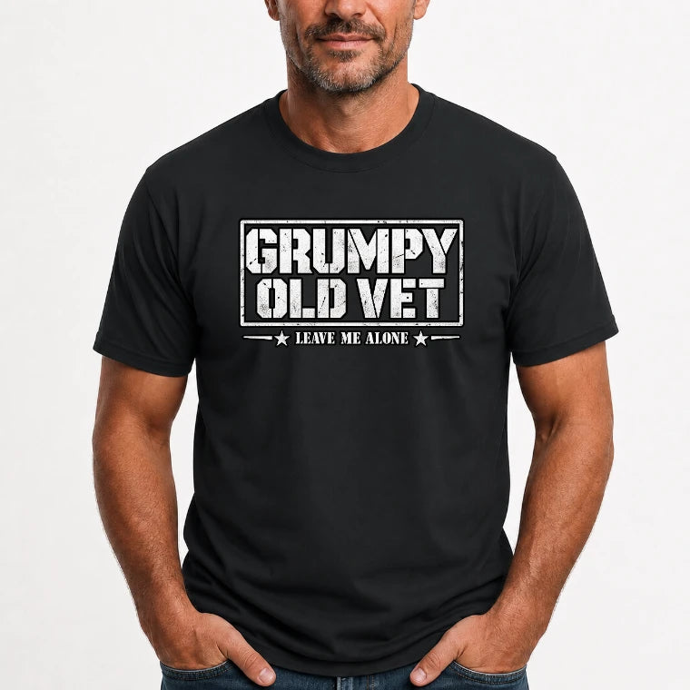 Grumpy Old Vet Leave Me Alone Shirt – Funny Gift for Veteran Dad, Grandpa & Retired Military, T-Shirt, Long Sleeve, Sweatshirt & Hoodie - T-Shirt - Black - Front