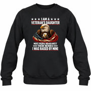 Veteran’s Daughter Shirt – I Was Raised by My Hero, Personalized Gift for Military Daughter, T-Shirt, Long Sleeve, Sweatshirt & Hoodie - Sweatshirt - Black - Front