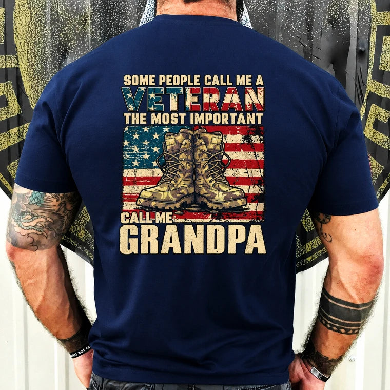Veteran Grandpa Shirt – Some People Call Me A Veteran, Gift for Grandpa, T-Shirt, Long Sleeve, Sweatshirt & Hoodie - T-Shirt - Navy - Back