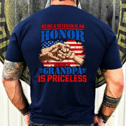 Veteran Grandpa Shirt – Being a Veteran Is an Honor, Being a Grandpa Is Priceless, Gift for Grandpa, T-Shirt, Long Sleeve, Sweatshirt & Hoodie - T-Shirt - Navy - Back