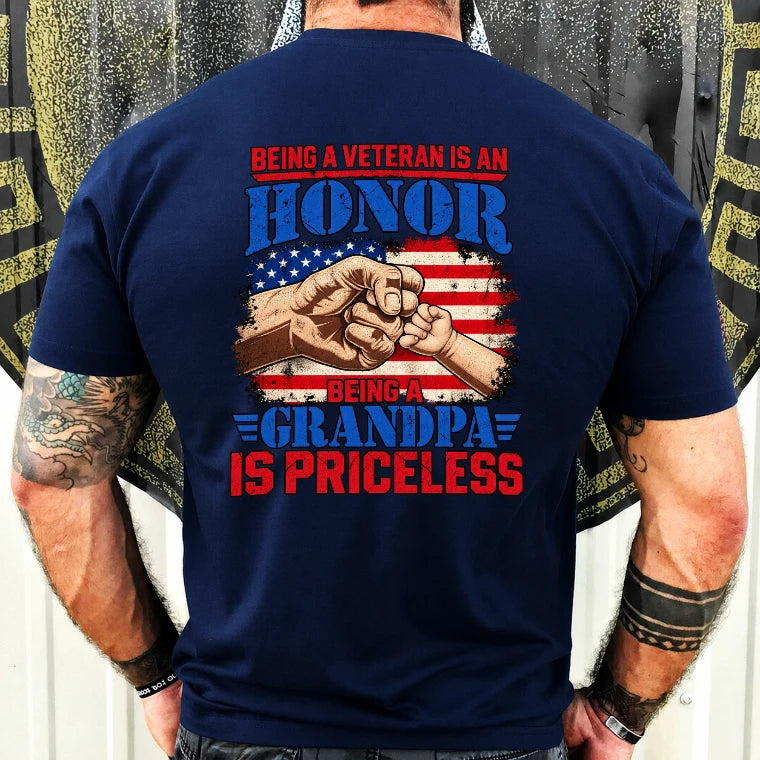 Veteran Grandpa Shirt – Being a Veteran Is an Honor, Being a Grandpa Is Priceless, Gift for Grandpa, T-Shirt, Long Sleeve, Sweatshirt & Hoodie - T-Shirt - Navy - Back