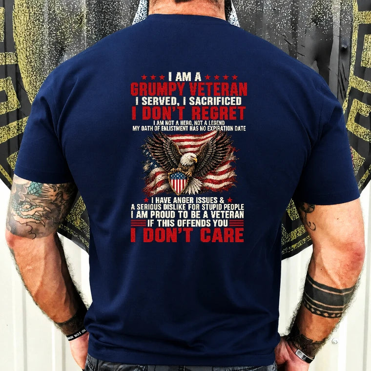 I Am A Grumpy Veteran Shirt – I Served I Sacrificed I Don’t Regret Patriotic Eagle American Flag Veteran T-Shirt, Long Sleeve, Sweatshirt & Hoodie - T-Shirt - Navy - Back