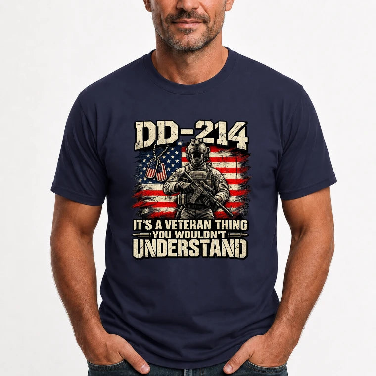 DD-214 Veteran Shirt – It’s a Veteran Thing You Wouldn’t Understand, Gift for U.S. Veteran, Military Dad & Grandpa, T-Shirt, Long Sleeve, Sweatshirt & Hoodie - T-Shirt - Navy - Front