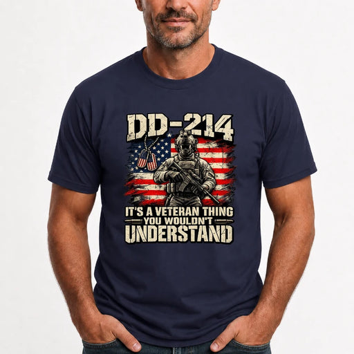 DD-214 Veteran Shirt – It’s a Veteran Thing You Wouldn’t Understand, Gift for U.S. Veteran, Military Dad & Grandpa, T-Shirt, Long Sleeve, Sweatshirt & Hoodie - T-Shirt - Navy - Front