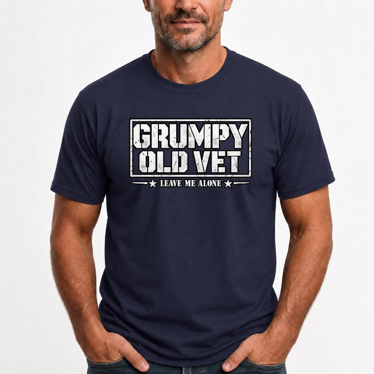 Grumpy Old Vet Leave Me Alone Shirt – Funny Gift for Veteran Dad, Grandpa & Retired Military, T-Shirt, Long Sleeve, Sweatshirt & Hoodie - T-Shirt - Navy - Front