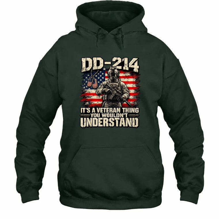DD-214 Veteran Shirt – It’s a Veteran Thing You Wouldn’t Understand, Gift for U.S. Veteran, Military Dad & Grandpa, T-Shirt, Long Sleeve, Sweatshirt & Hoodie - Hoodie - Forest Green - Front