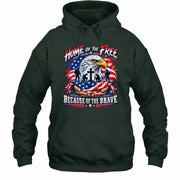 Home of the Free Because of the Brave Veteran Shirt – Gift for Military Dad, Grandpa & U.S. Veteran, T-Shirt, Long Sleeve, Sweatshirt & Hoodie - Hoodie - Forest Green - Front