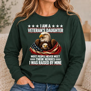 Veteran’s Daughter Shirt – I Was Raised by My Hero, Personalized Gift for Military Daughter, T-Shirt, Long Sleeve, Sweatshirt & Hoodie - Long Sleeve - Forest Green - Front